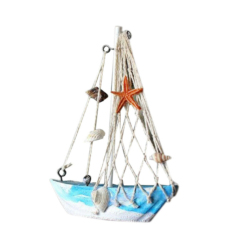 2pcs   Wooden Sailing Ship Starfish Fishing Net Ornament