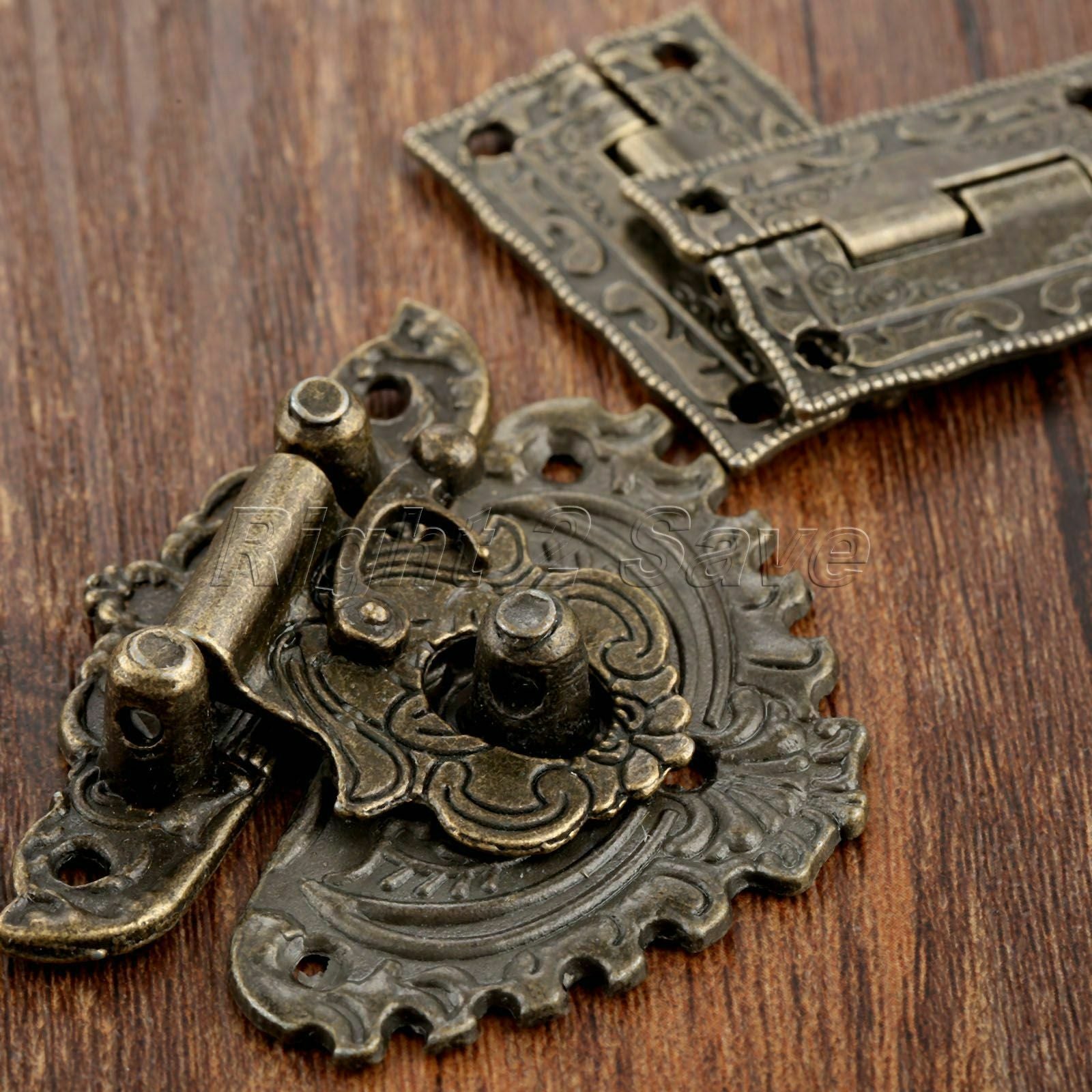Classic Carved Flower Box Latch Hasp & 2pc Hinges For Cabinet Drawer Jewelry Box