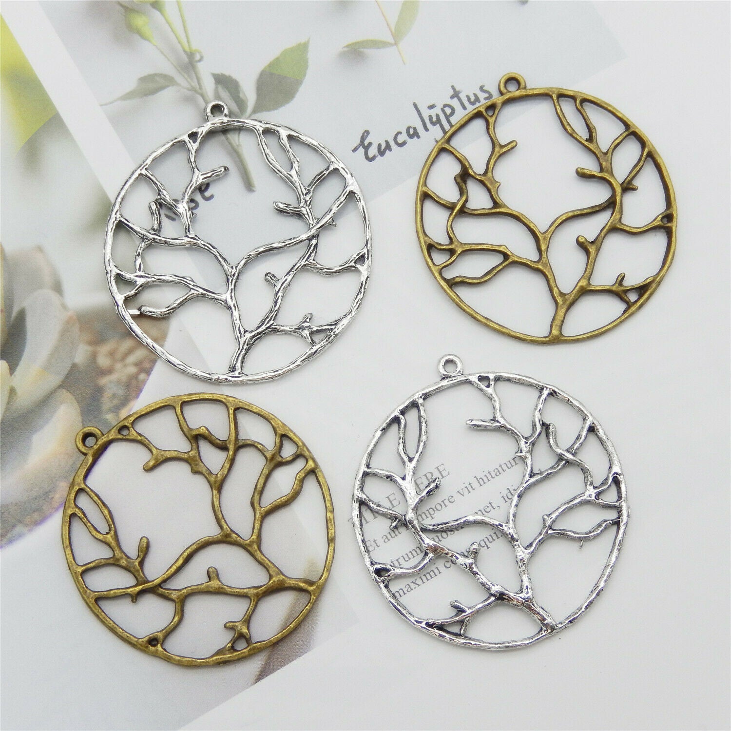 8pcs/lot Mixed Color Branch Pattern Round Shaped Jewelry Findings Charms Pendant