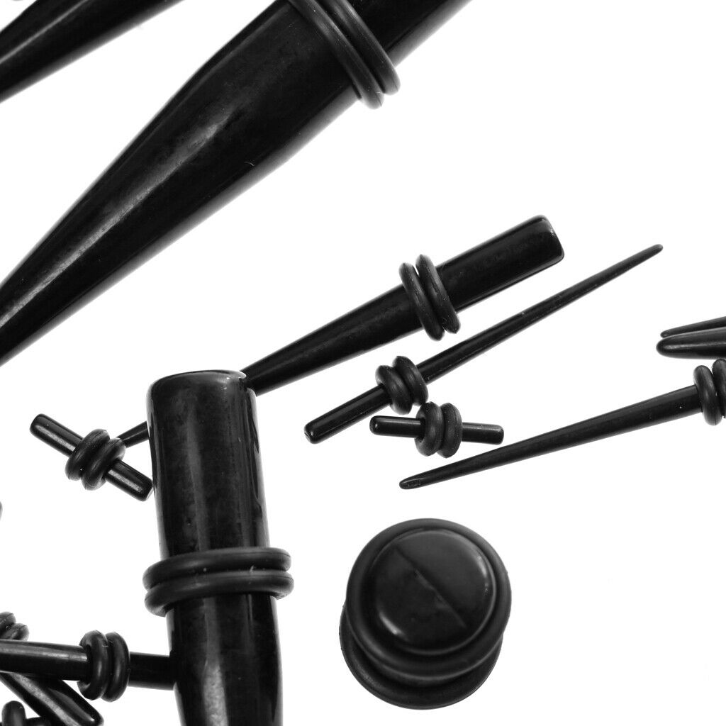 Acrylic Ear Taper Plugs Stretching Kit Stretcher Expander 18pcs Set-Black