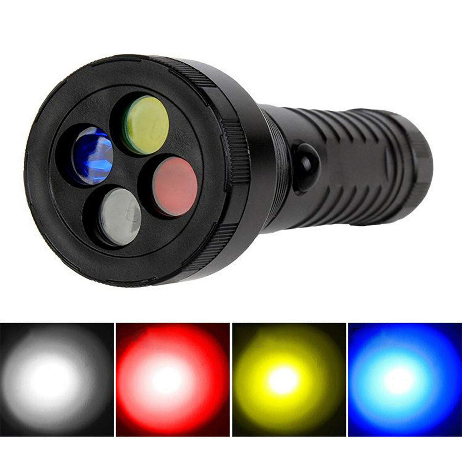 3Modes LED Flashlight Signal Strobe Torch 4-Color Light Rechargeable Lantern