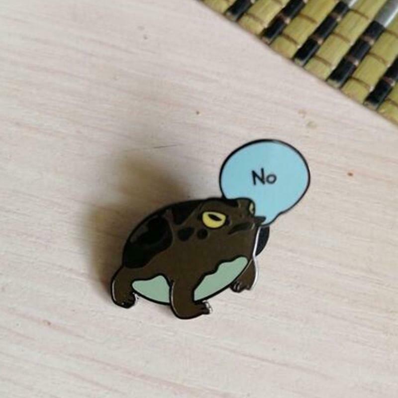 Cartoon Frog Pin Badge Cute Amphibians Funny ''No'' Toad Brooch Jewelry Decor