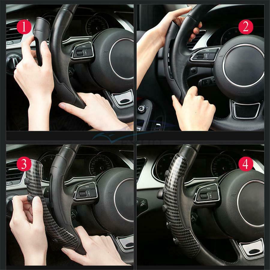 2 x Carbon Fiber Look Car Stylish Interior Non-Slip Steering Wheel Booster Cover