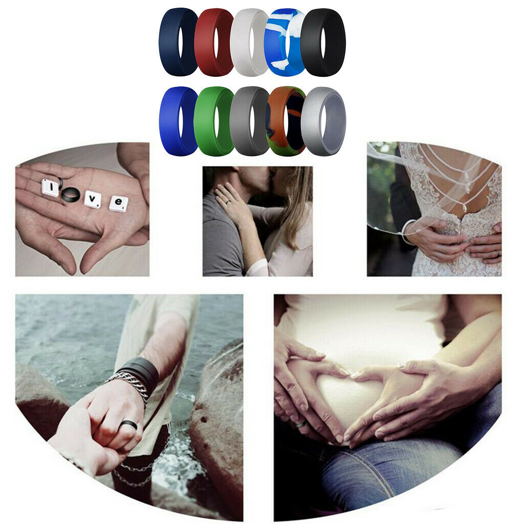 10 Pieces 8.7 mm Wide Silicone Ring Safety Rubber Wedding Bands Men Size 9