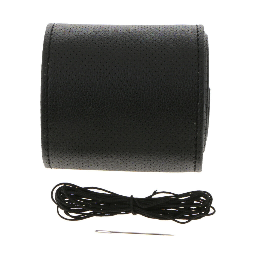 2x Car Truck PU Steering Wheel Cover W/ Needle and Black Thread Black DIY