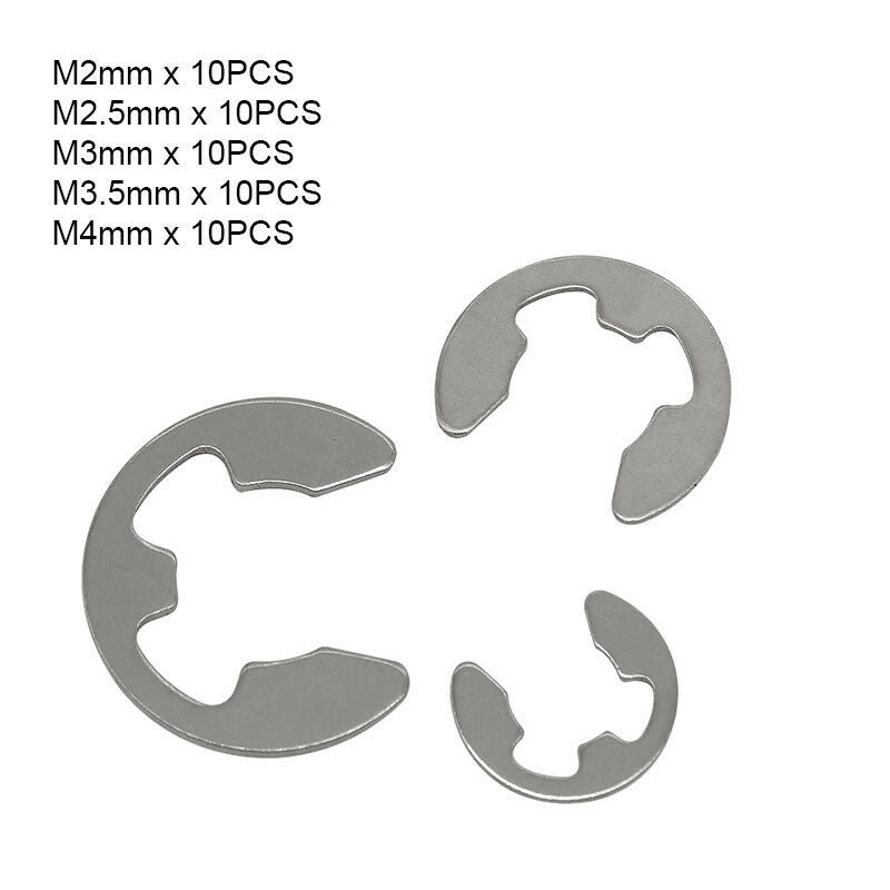 50pcs M2,2.5,3,3.5,4 E-Clips Snap Ring Circlips Retaining Kit A4 316 Stainless