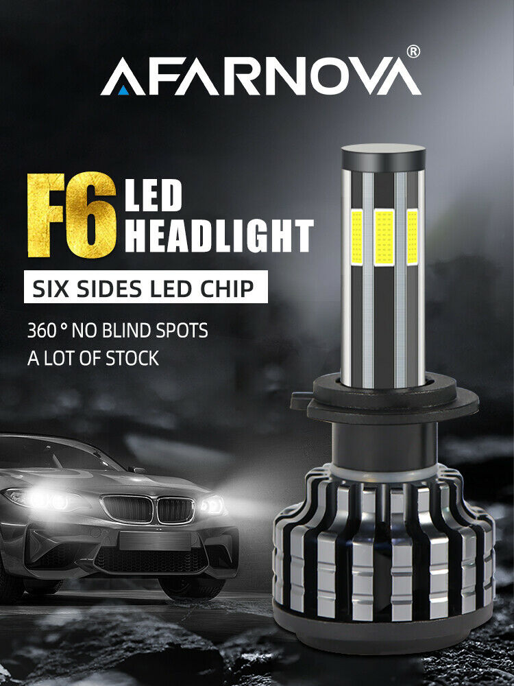 2X Auto H8 H9 H11 6-sides Led Headlights Headlamps 90W/Set 16000LM 6000K White