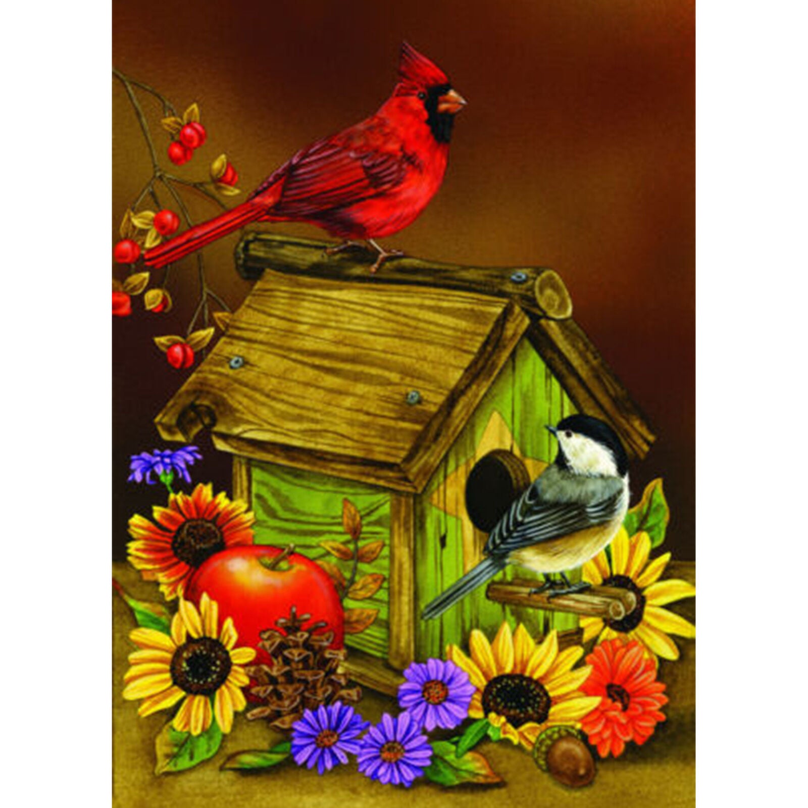 Toland Autumn Melody 28 x 40 Cute Fall Flower Cardinal Bird House Flag