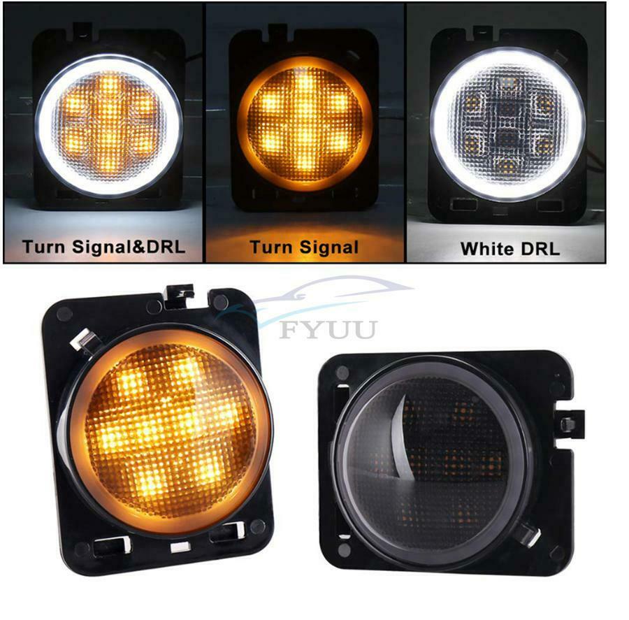 2 x Angel Eye Halo LED Amber Parking Lights (Left + Right) For Wrangler 07-18 JK