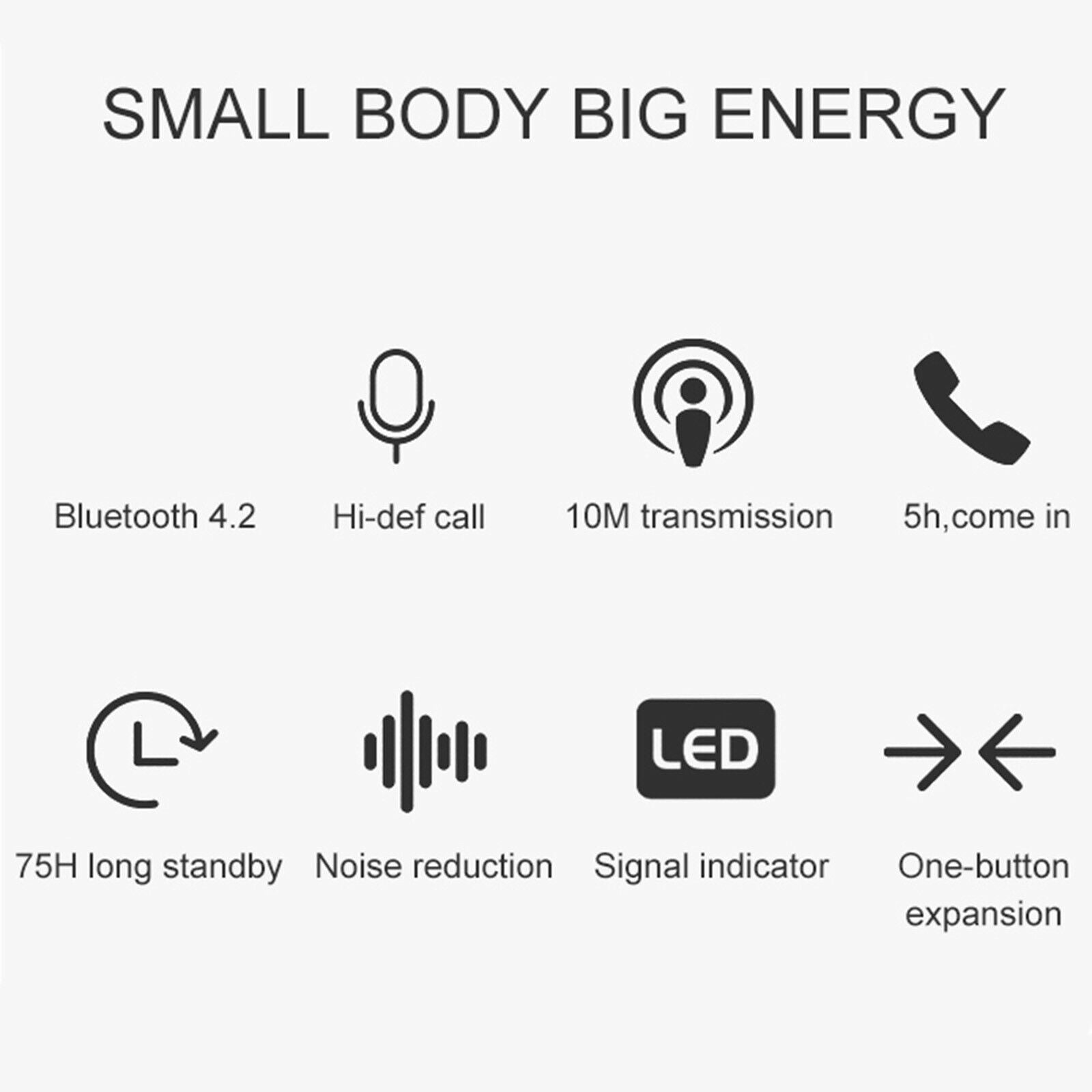 Bluetooth Headset Stereo Collar Clip Earphone Handsfree White with box
