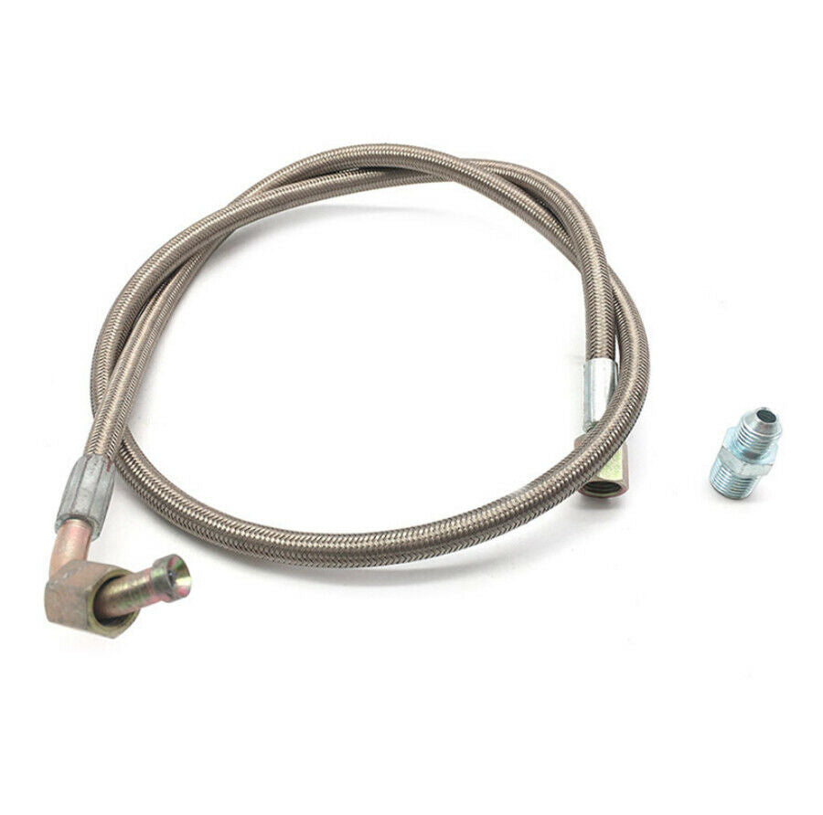 4 AN 90 Degree 24" Oil Line Kit For T3/T4 Turbo Oil Feed Line Steel Braided Kit