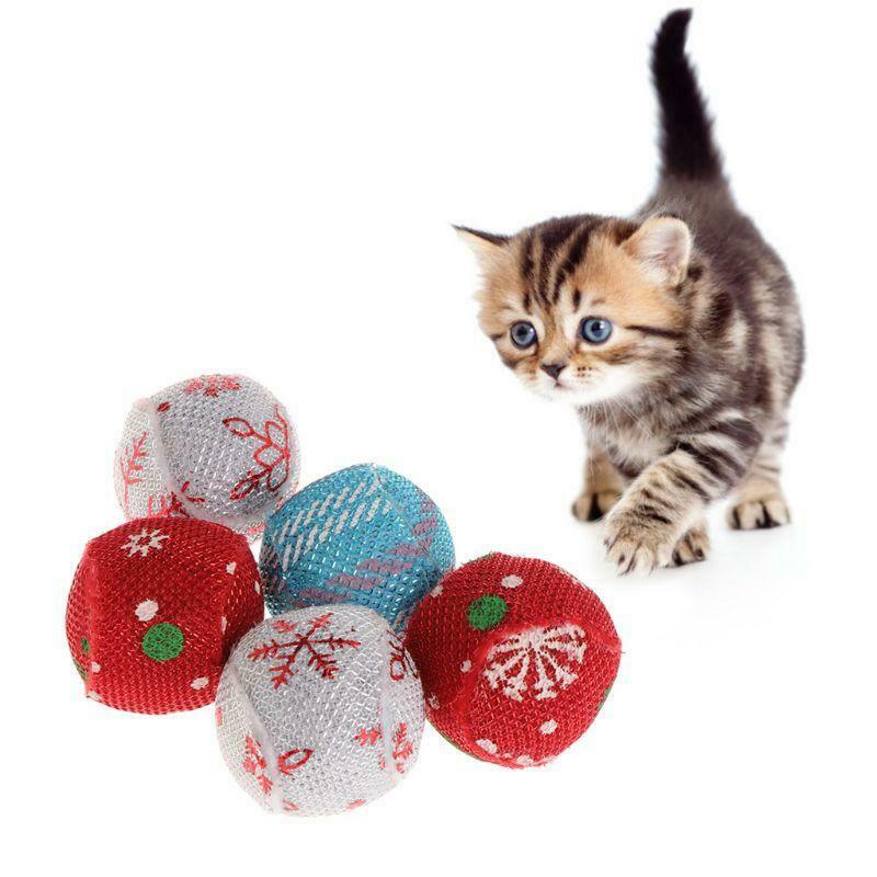 5pcs Cat Toys Christmas Ball Catnip Pets Kitten Teaser Interactive Funny Supply