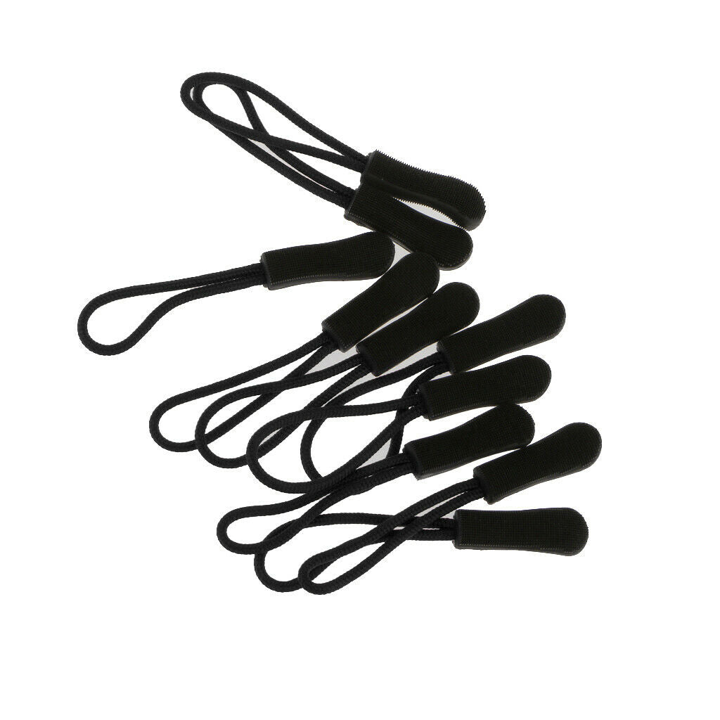 100Pcs Black Zipper Pulls Cord Rope Ends Lock Zip Clip For Clothing/Bags