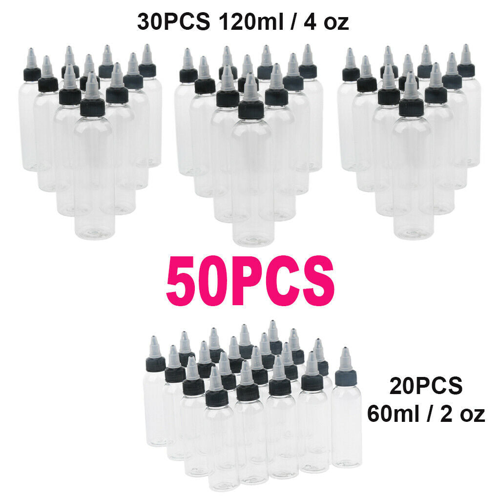 50x Plastic 120ml+60ml Squeeze Bottles Twist Caps Applicator Paint Bottle