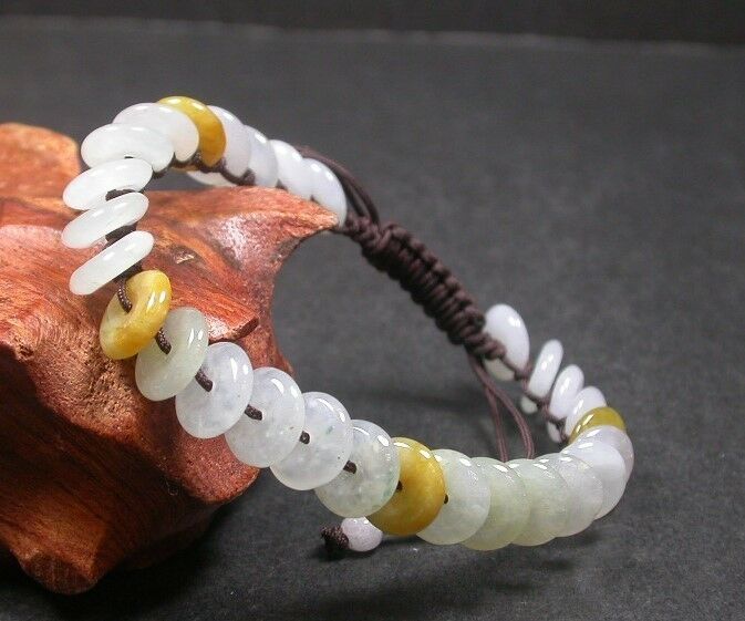 Yellow 100% Natural A JADE Jadeite Bead Circle Donut Bangle Bracelet