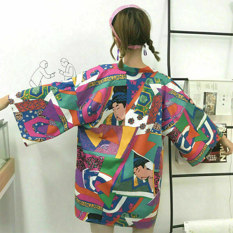 Japanese Women Kimono Jacket Coat Cardigan Outwear Top Retro Haori Harajuku