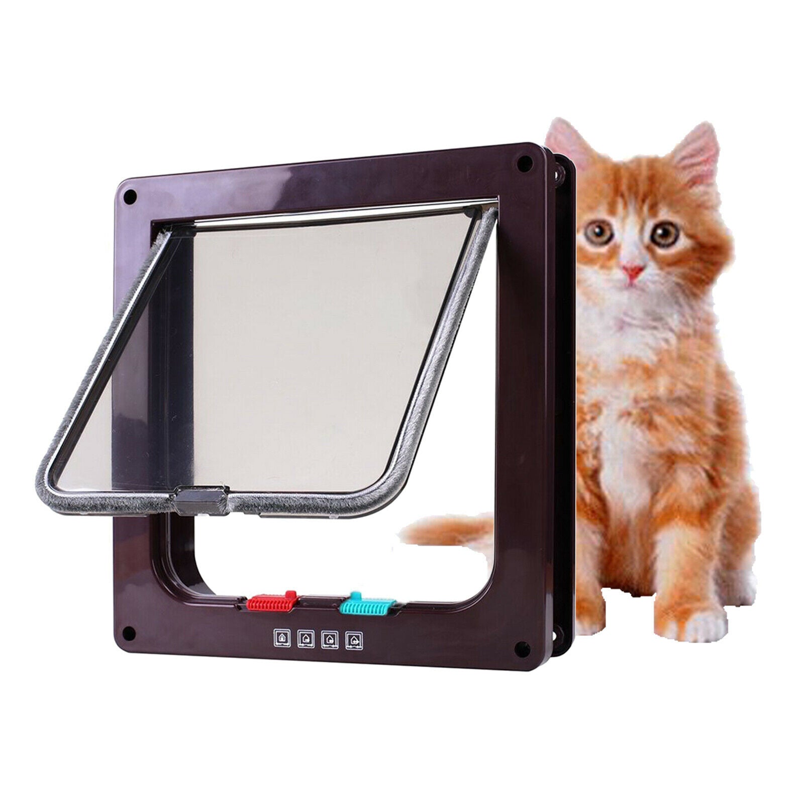 4-Way Locking Pet Door Frame Lockable Dog and Gate Cat Flap Door Coffee S