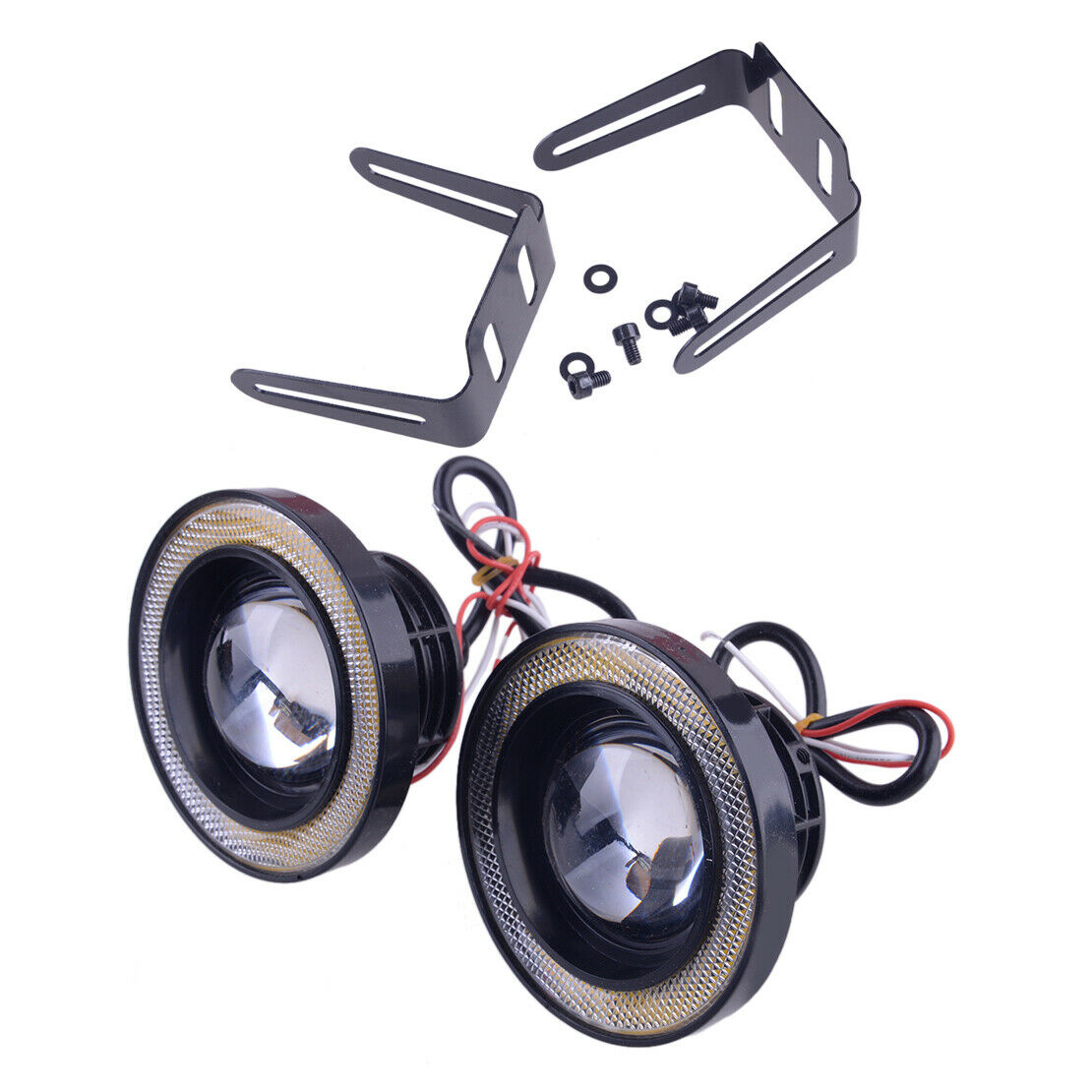 Pair COB LED Fog Light White & Yellow Angel Eyes Halo Ring DRL Lamp 2.5" 3" 3.5"