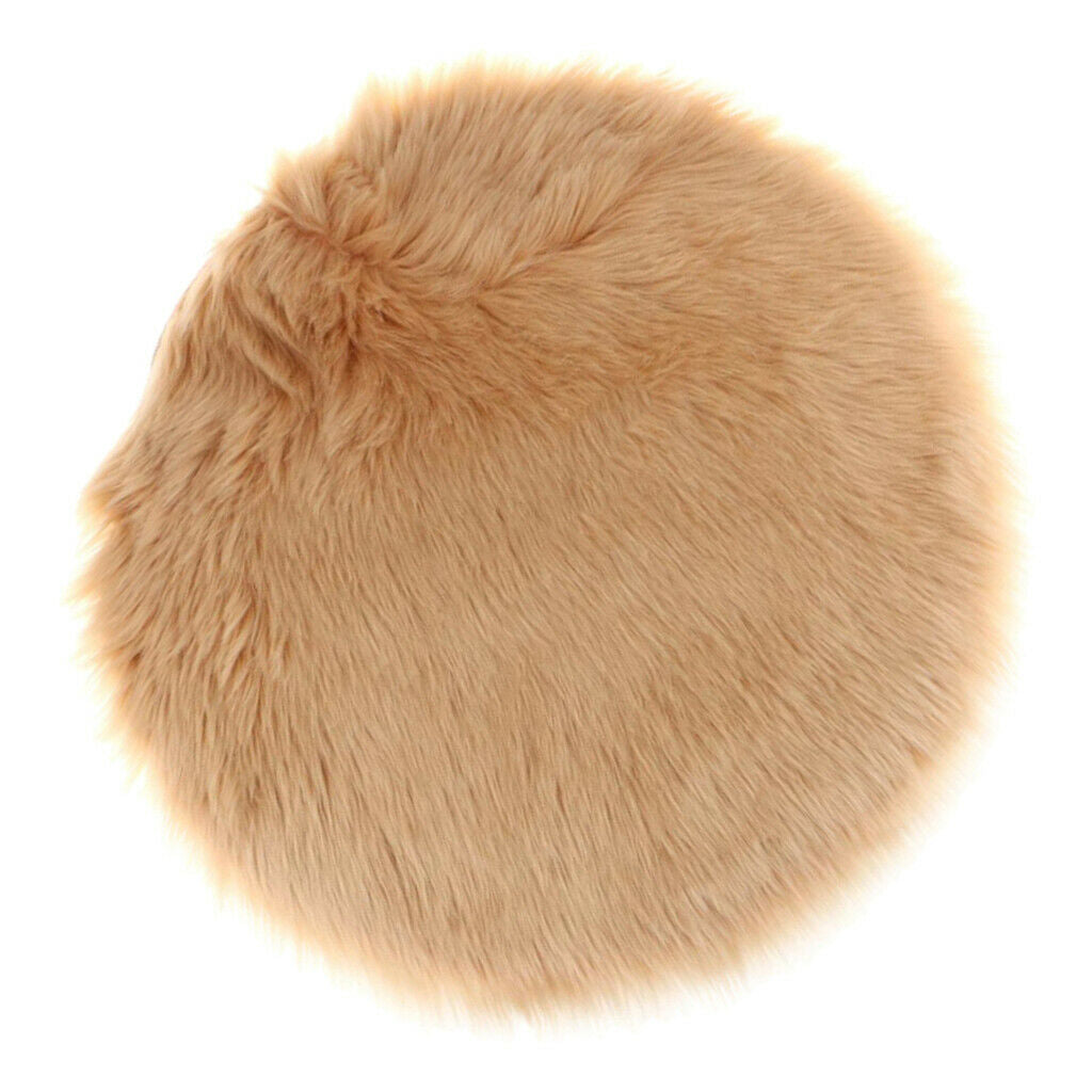 Camel faux sheepskin rug round 30cm armchair pad soft home decor floor mat