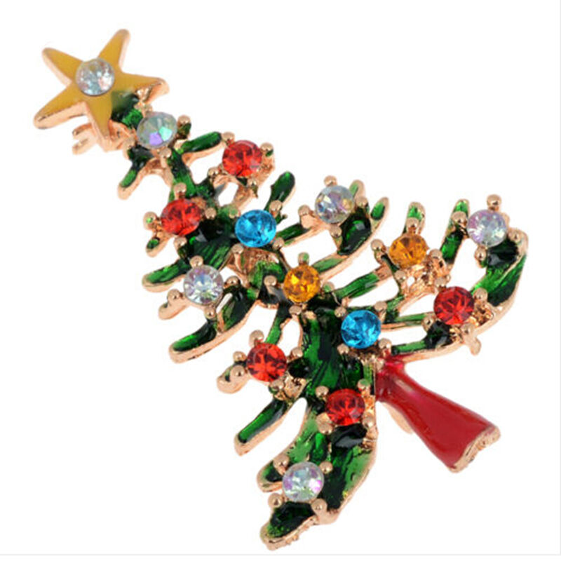 Brooch Enamel Gorgeous Rhinestone Crystal Christmas Tree Pin Holiday Party H Rf
