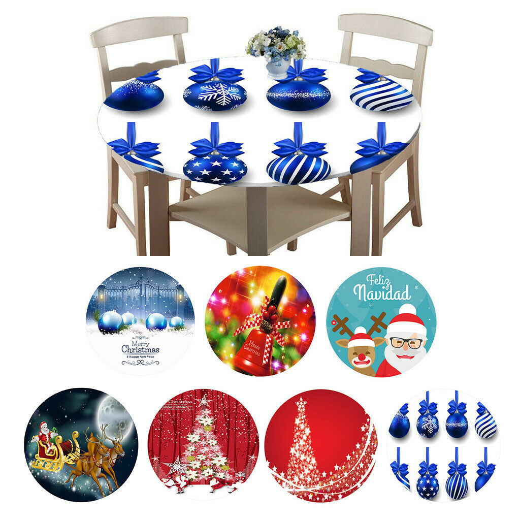 Set of 2 Christmas Theme Table Cover Home Waterproof Tablecloth Round 120cm