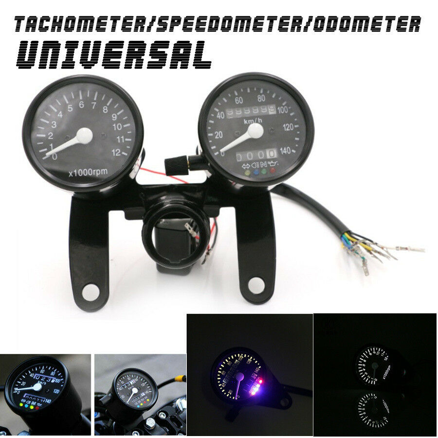 2in1 Motorcycle Black LED Tachometer Km/h Speedometer Odometer Gauge W/Bracket