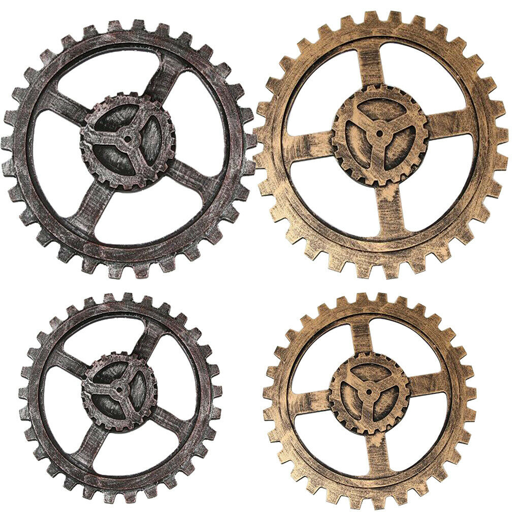 Retro Wooden Blend Steampunk Gear Wall Hanging Home Decor Golden-24cm