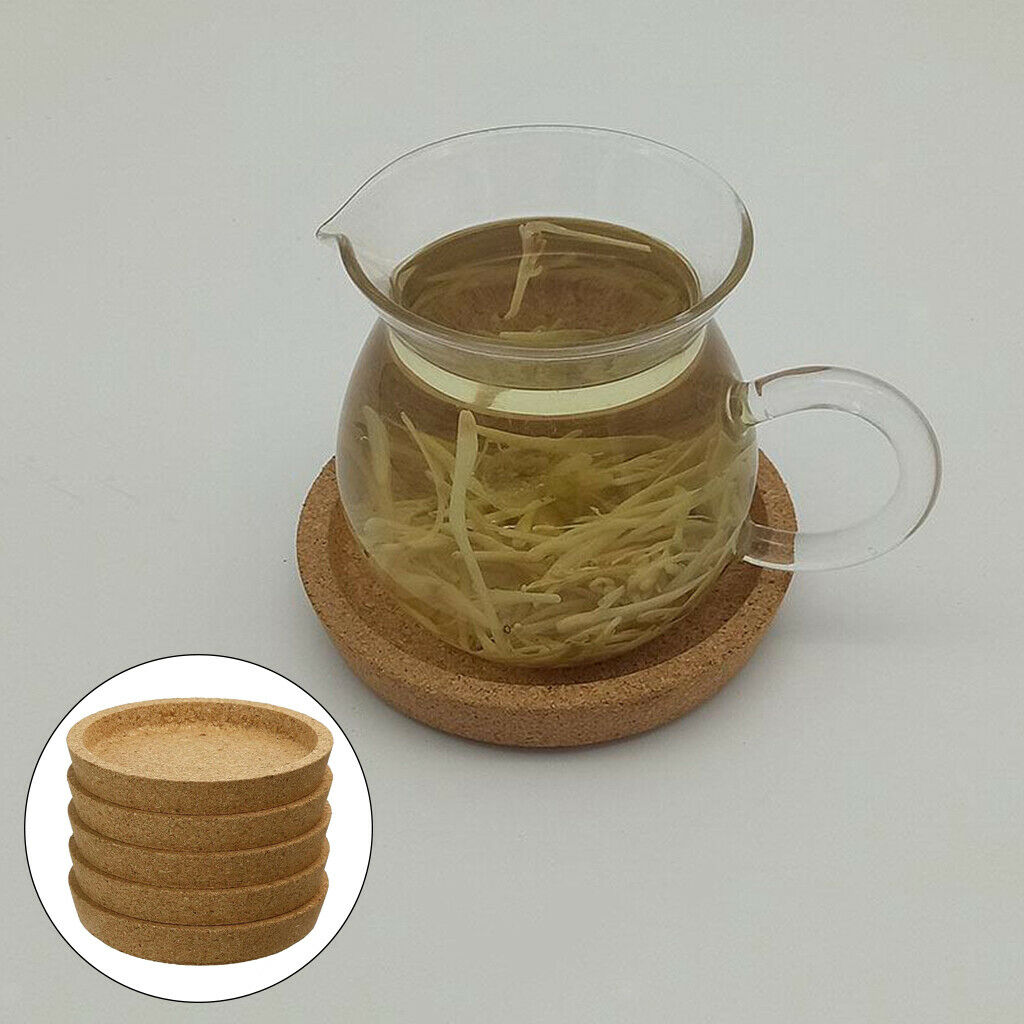 5pcs 10.3cm Natural Cork Coasters Heat Resistant Absorbent Coffee Cup Mat