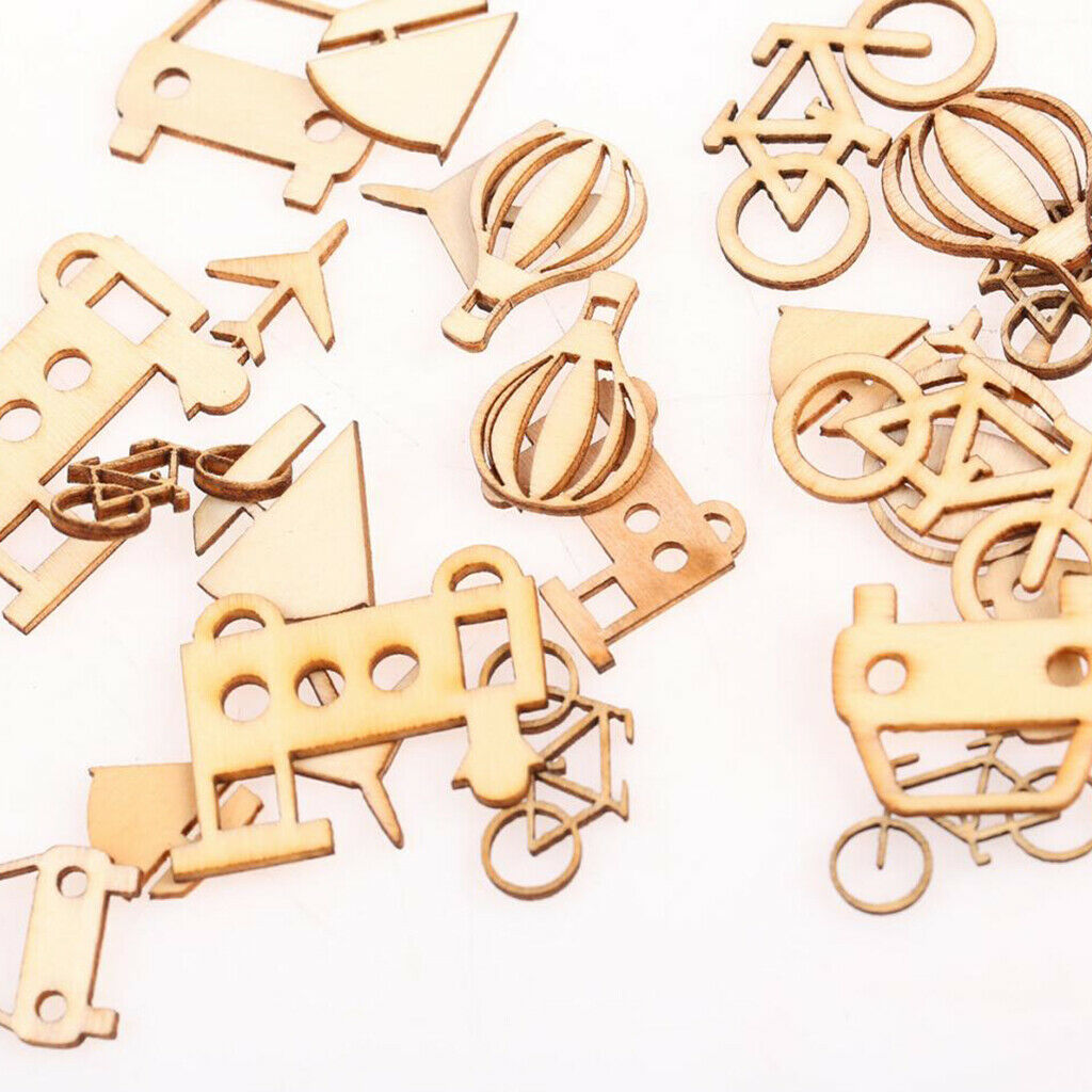 24pcs Cut MDF Wood Vehicle Slices Wood Craft DIY Scrapbooking Embellishment