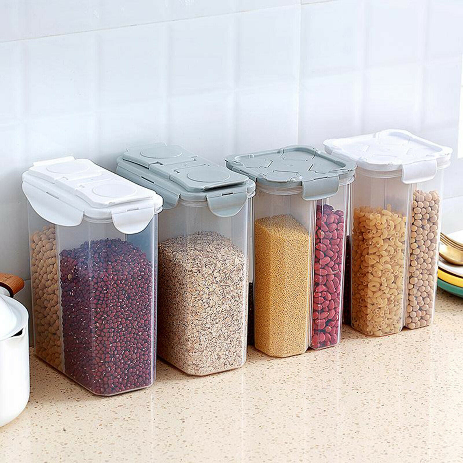 2.6L Dividers Box Organizer Clear Plastic Case Storage Container for Cereal Gray