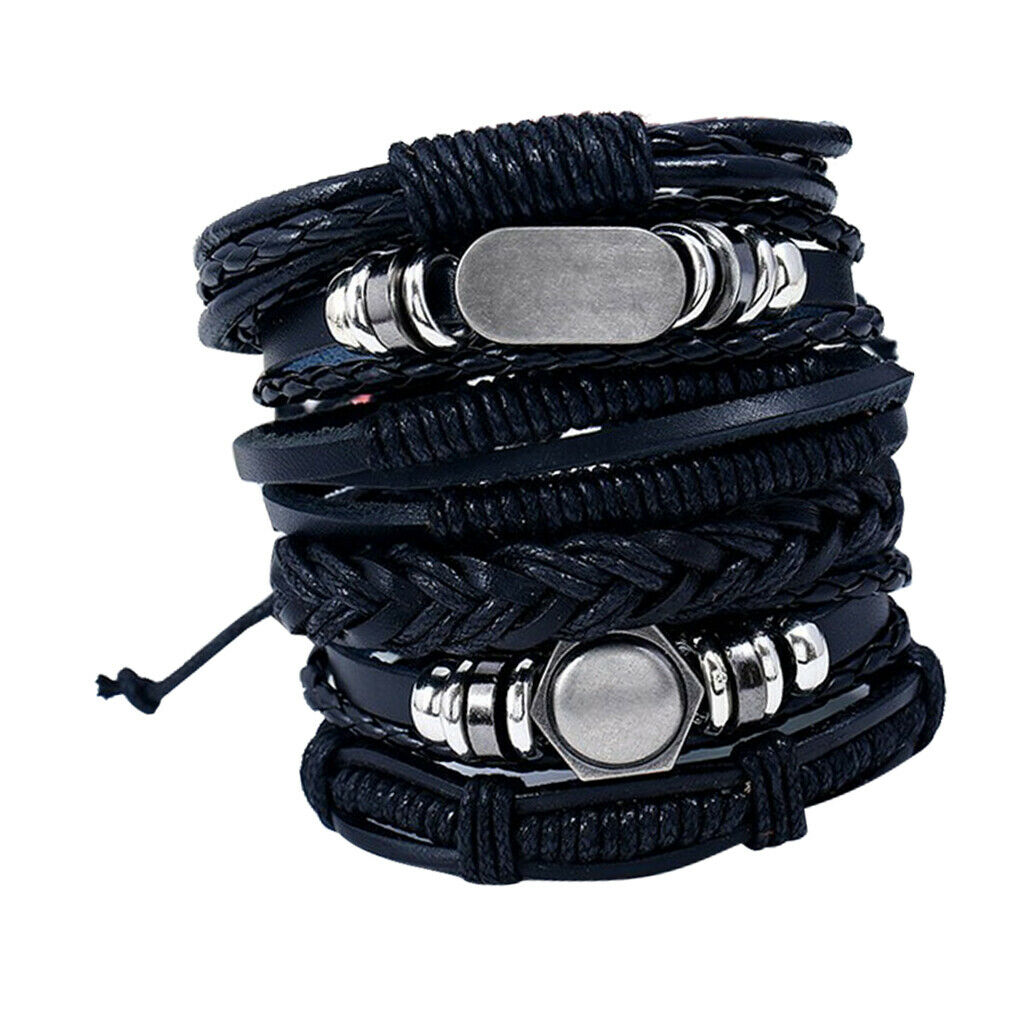 6pcs/set Braided Bracelet Handmade Leather Ethnic Tribal Multiple Bracelet