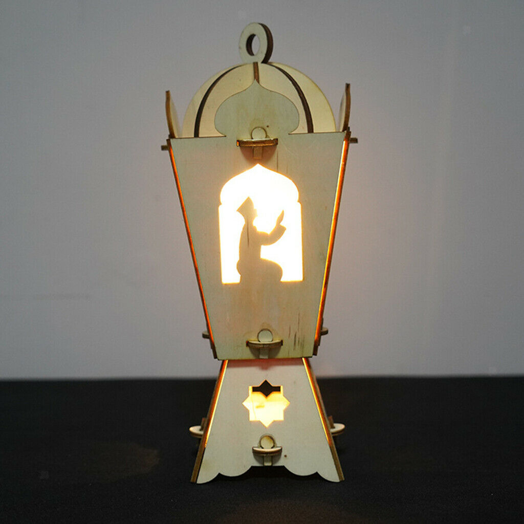 Eid Ramadan Mubarak LED Lights Wood Lantern Crafts Table Lamp Party Supplies