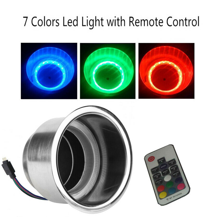 DC12V 14LED RGB Cup Drink Holder Stainless Steel w/ Remote For Car Marine Truck