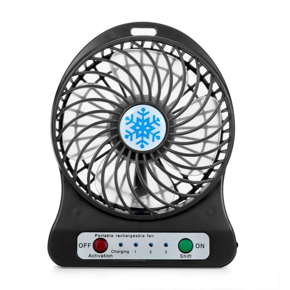 Portable Rechargeable LED Light Air Cooler USB 18650 Battery Handheld Mini Fan