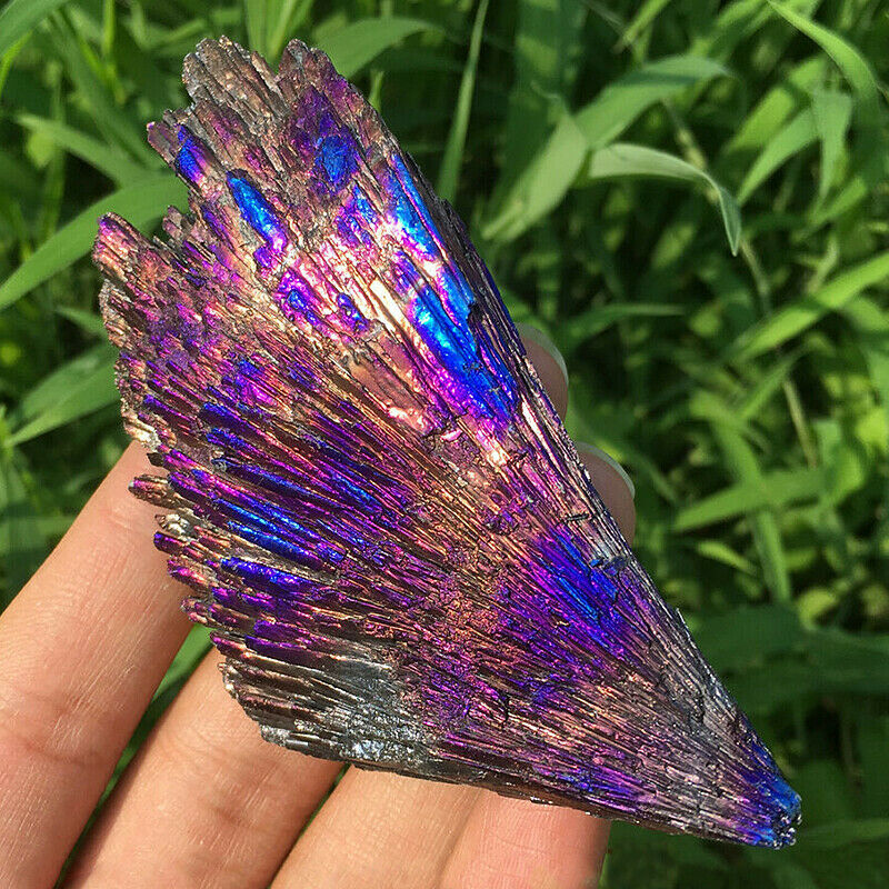 1PC Natural Quartz Crystal Rainbow Titanium Peacock Blue Cluster Mineral Reiki