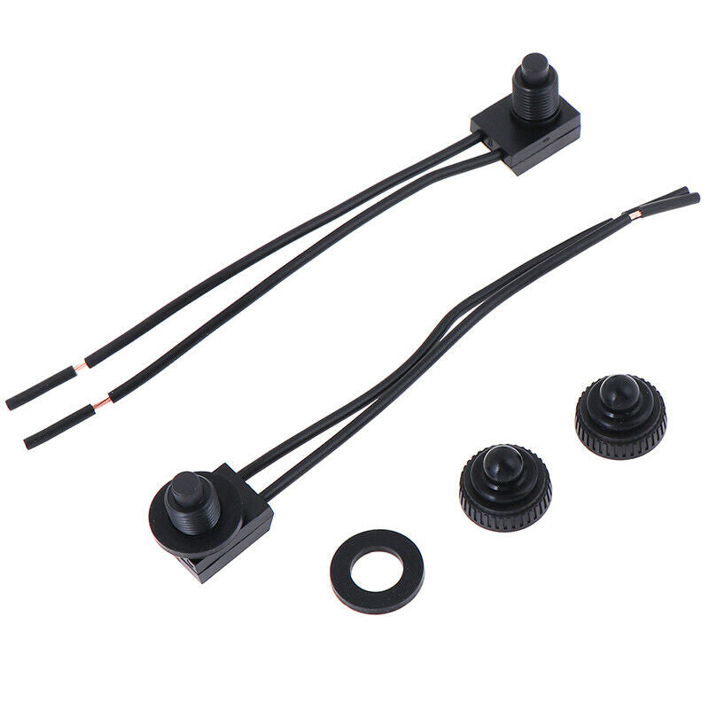 2PCS 12V Waterproof Push Button On-Off Switch With 4" Lead Wire Black MEA.l8