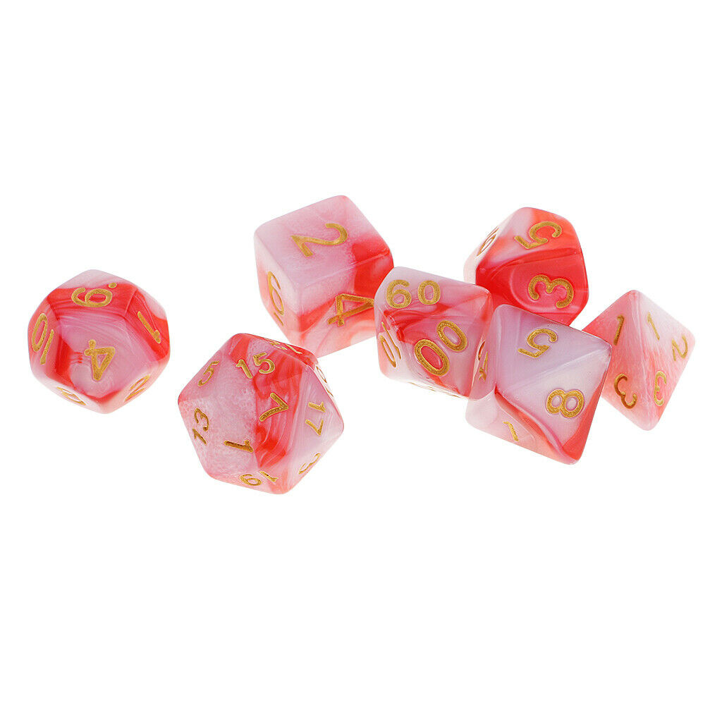 7 Acrylic Dice Polyhedral Dice D4 D6 D8 D10 D12 D20 Roleplay Prop Red White