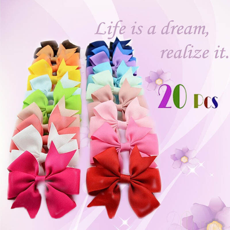 20pcs/set Hair Bows With Clip 3 inch Grosgrain Ribbon Hairpins For Kids Girl
