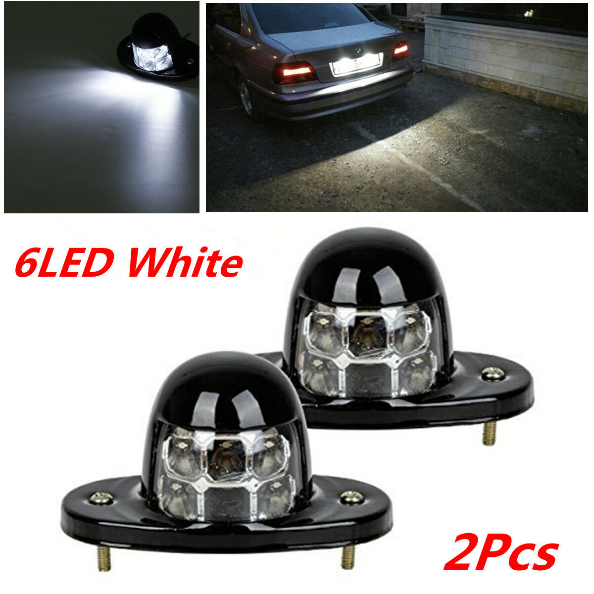 2x White 6 LED License Plate Light Screw Bolt-on Car Door Lamp for Car Truck Van