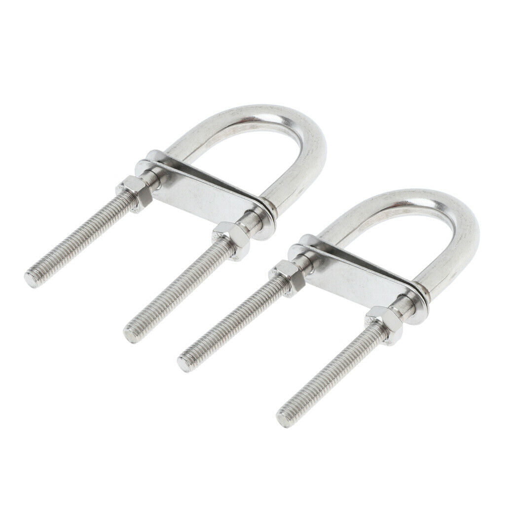 2 Pcs Marine Stainless Steel Heavy Duty Bow Eye with Safety Lock Nut (M6) Stock
