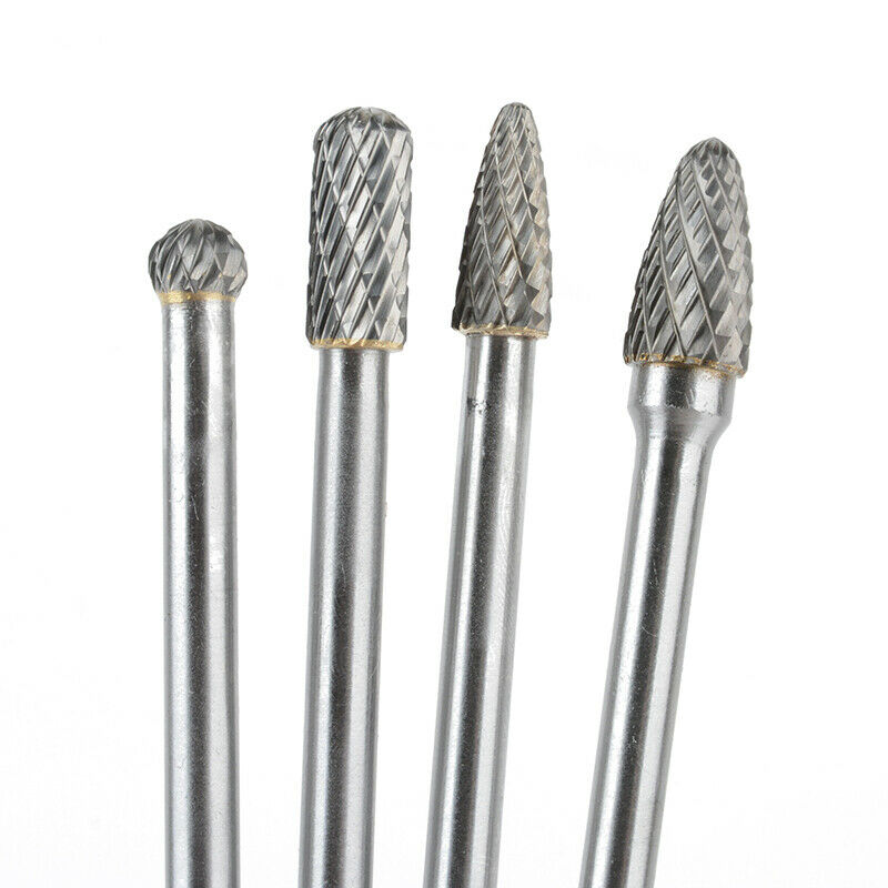4Pcs/set Carbide Rotary File Tungsten Steel Grinding Head Rotary File 1/4" Shank