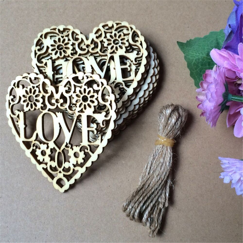 Set of 5 Wood Love Heart Ornament Christmas Wedding Birthday Party Decorations