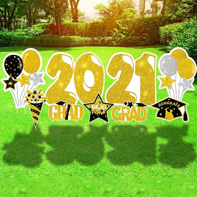 Graduation Yard Sign Stakes Decorations - Congrats Grad Cap Outdoor Lawn ParV7F3
