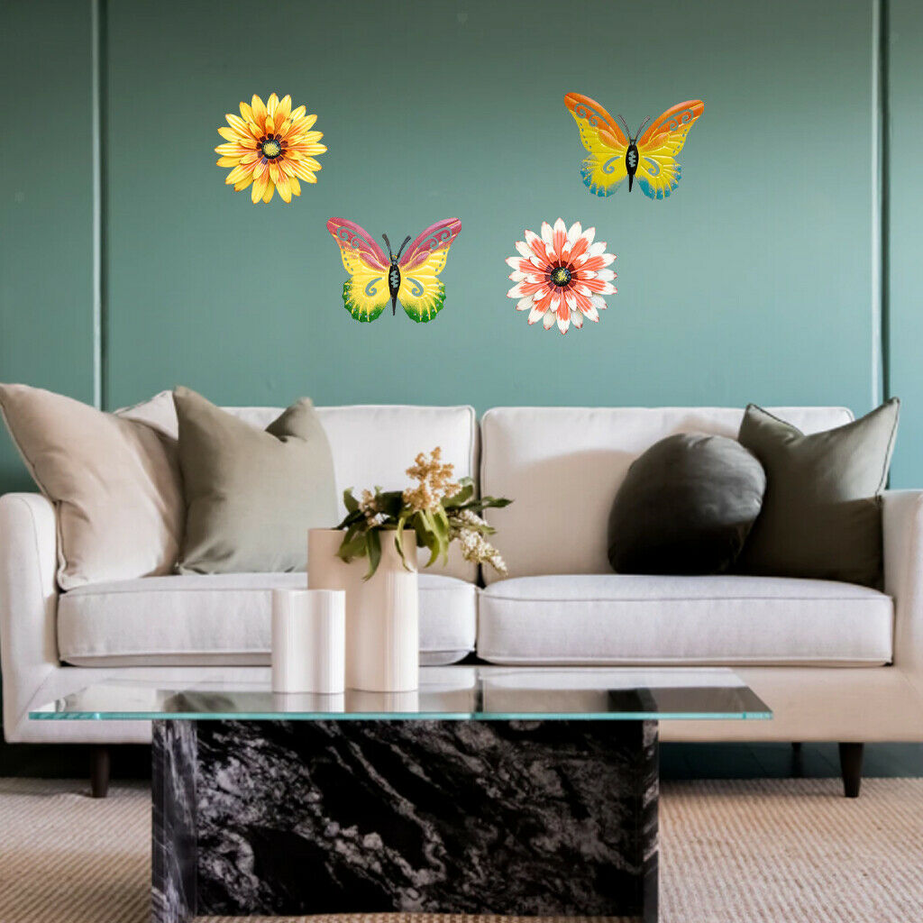 4Pcs Metal Wall Sculptures Craft for Living Room Office Garden Outdoor Fence