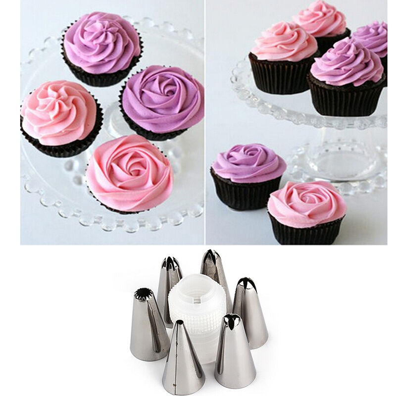 Silicone Reusable Piping Bag 6 Icing Nozzles Fondant Cake Pastry Decoratin.l8