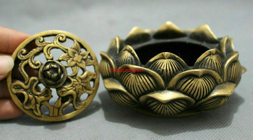 Excellent Chinese Art Brass lotus flower Incense Burner Censer