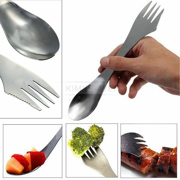 3 in 1 Stainless Steel Spork Spoon Fork Combo Camping Outdoor Hiking