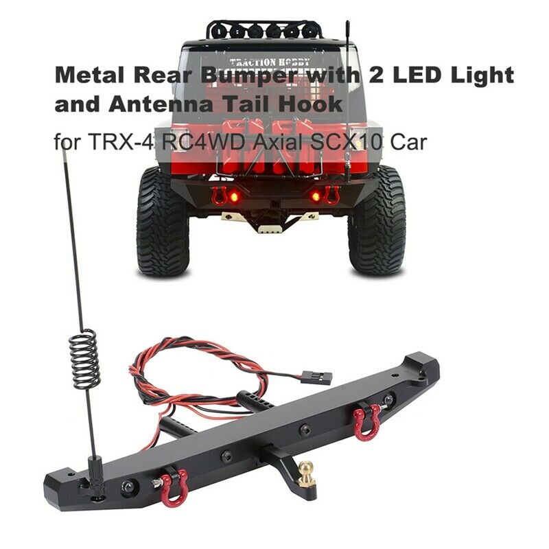 4X(Metal Rear Bumper with LED Light Antenna Tail Hook for 1:10 RC Cler Car O7A4)
