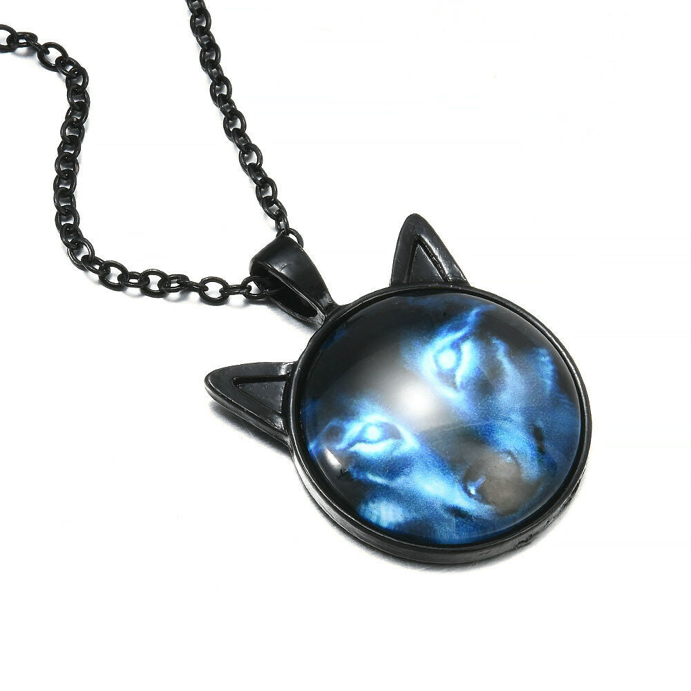 New Nordic Wiccan Wolf Photo Cabochon Glass Black Chain Pendant Necklace