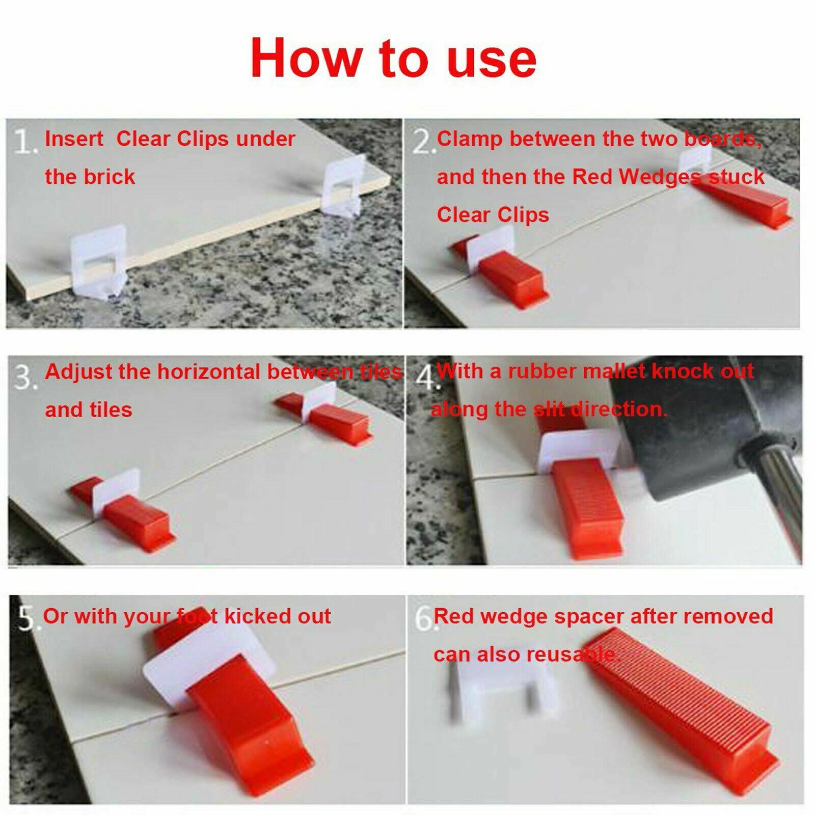 200Pcs 1mm Tile Tiling Leveling Levelling System Floor Spacer Plastic Clip Tool